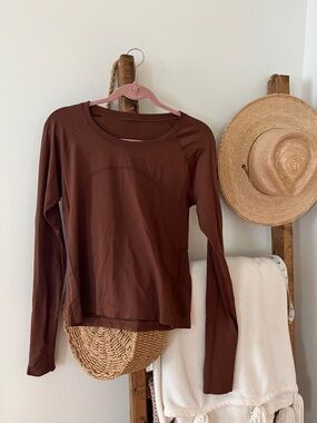 lululemon athletica Long Sleeve Swiftly Tech Top in Rust Brown